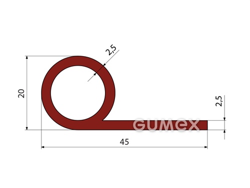 "P" Silikonprofil mit Loch, 45x20/2,5mm, 40°ShA, -60°C/+180°C, rotbraun, 